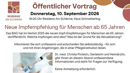 Vortrag - Neue Impfempfehlung für Menschen ab 65 Jahren | © Residenz Am Schärme